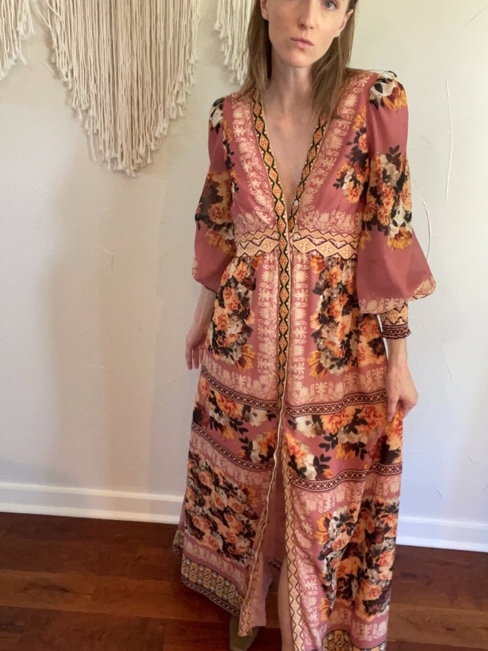 Anthropologie Vineet Bahl Embroidered Long-Sleeve Maxi Dress Sz XS